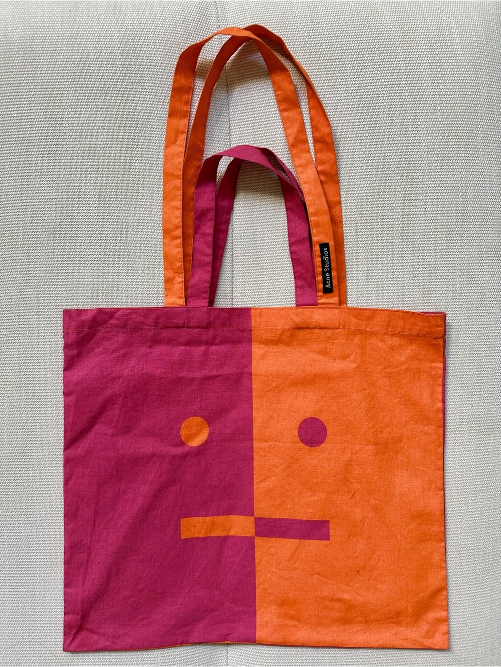 ACNE STUDIOS rare color block face cotton tote bag